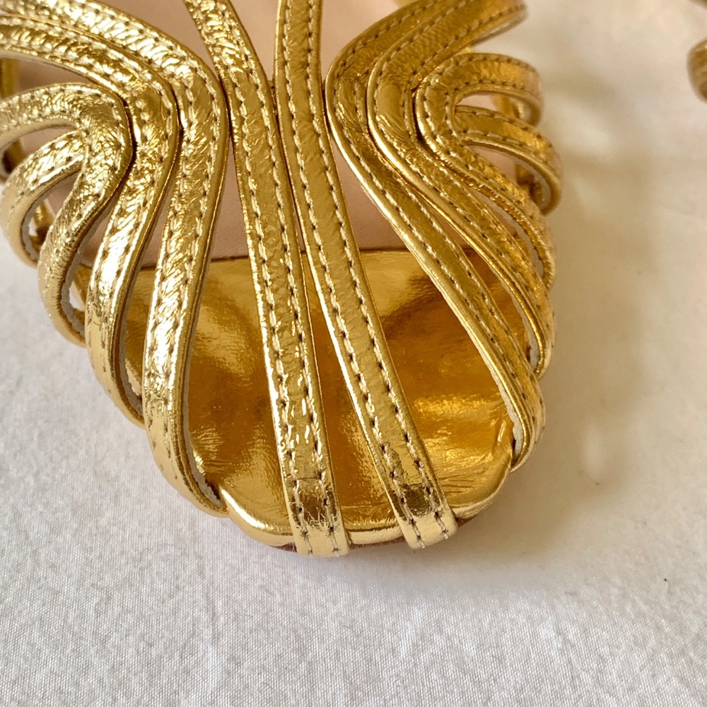 Loeffler Randall Priscilla Leather Heels Gold 7 - Picture 11 of 13